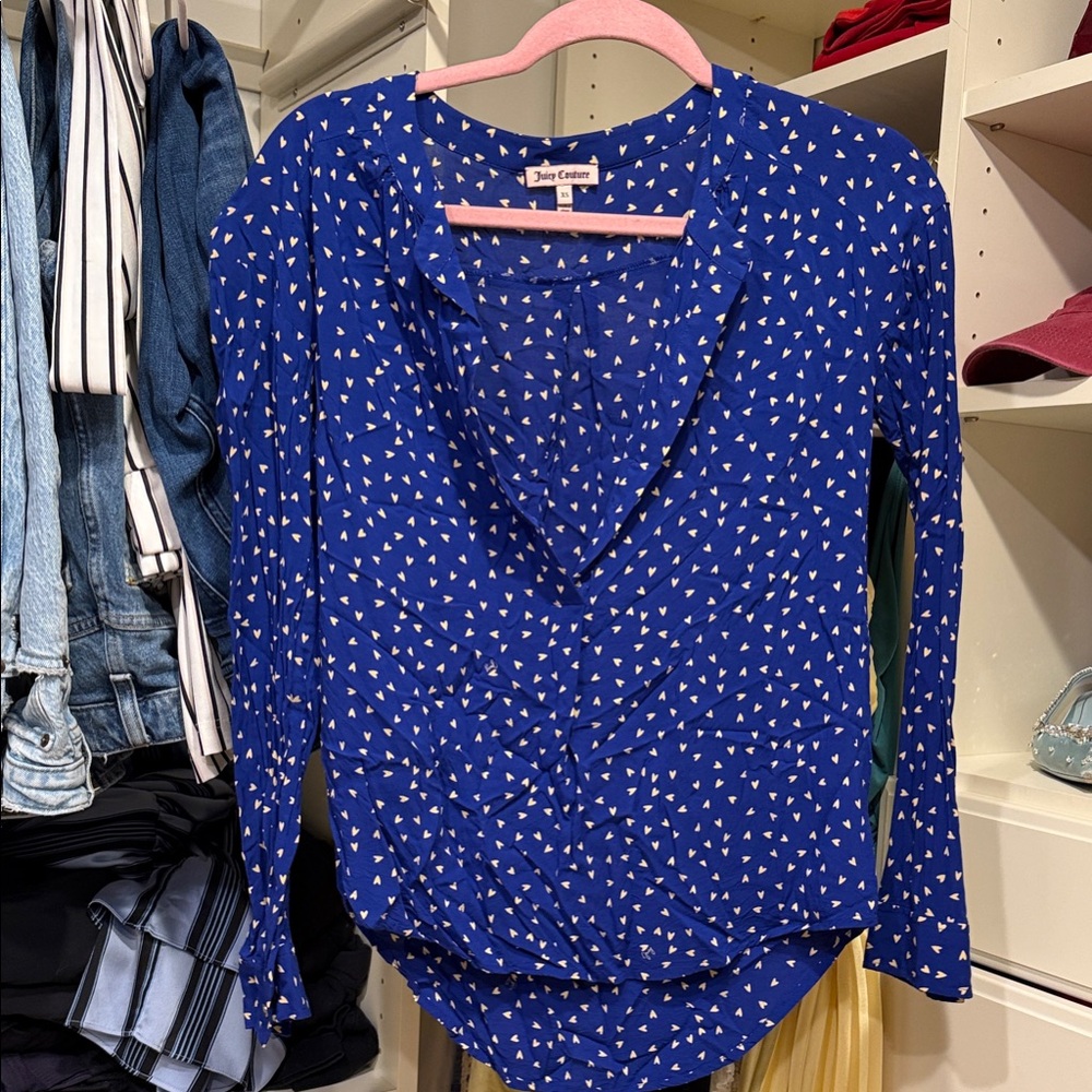 Juicy Coture Women's Royal Blue Patterned Blouse